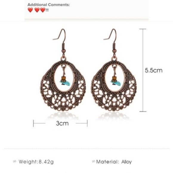 Brushed Copper Turquoise Earrings -  Never worn - Picture 3 of 3